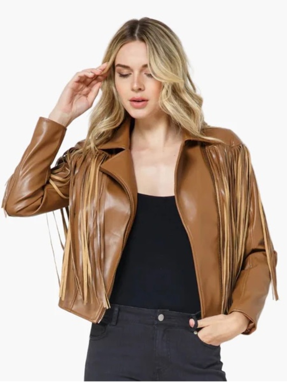 NWT Western Faux Leather Fringe Jacket Sz L